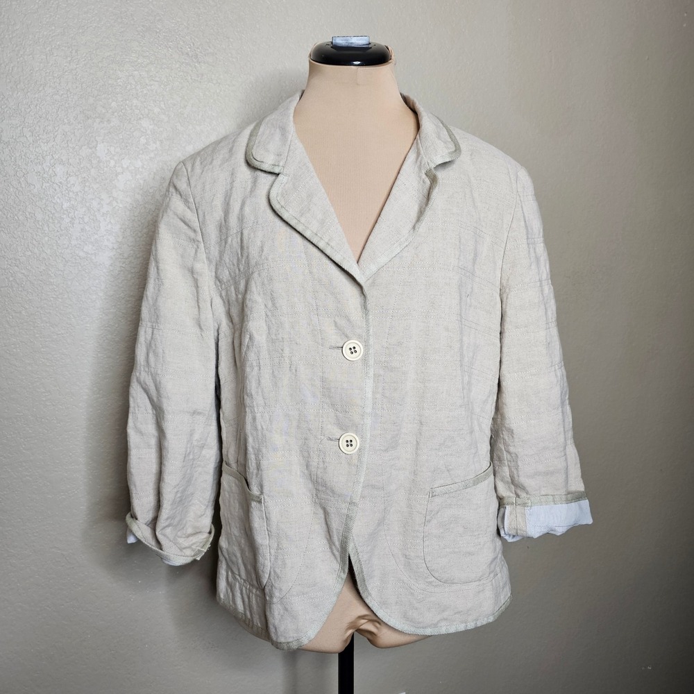 Rene Lezard Tan 100% Linen Quilted Blazer Jacket Made in Germany Size 44